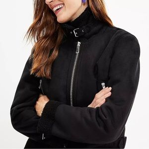 NEW Loft Women’s Faux Suede Aviator Jacket size S Black